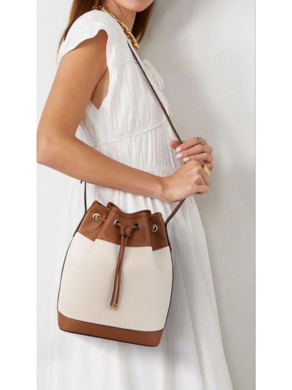 Stylish Leather Bucket Bag & Drawstring Crossbody Purse for Women - Medium Tote